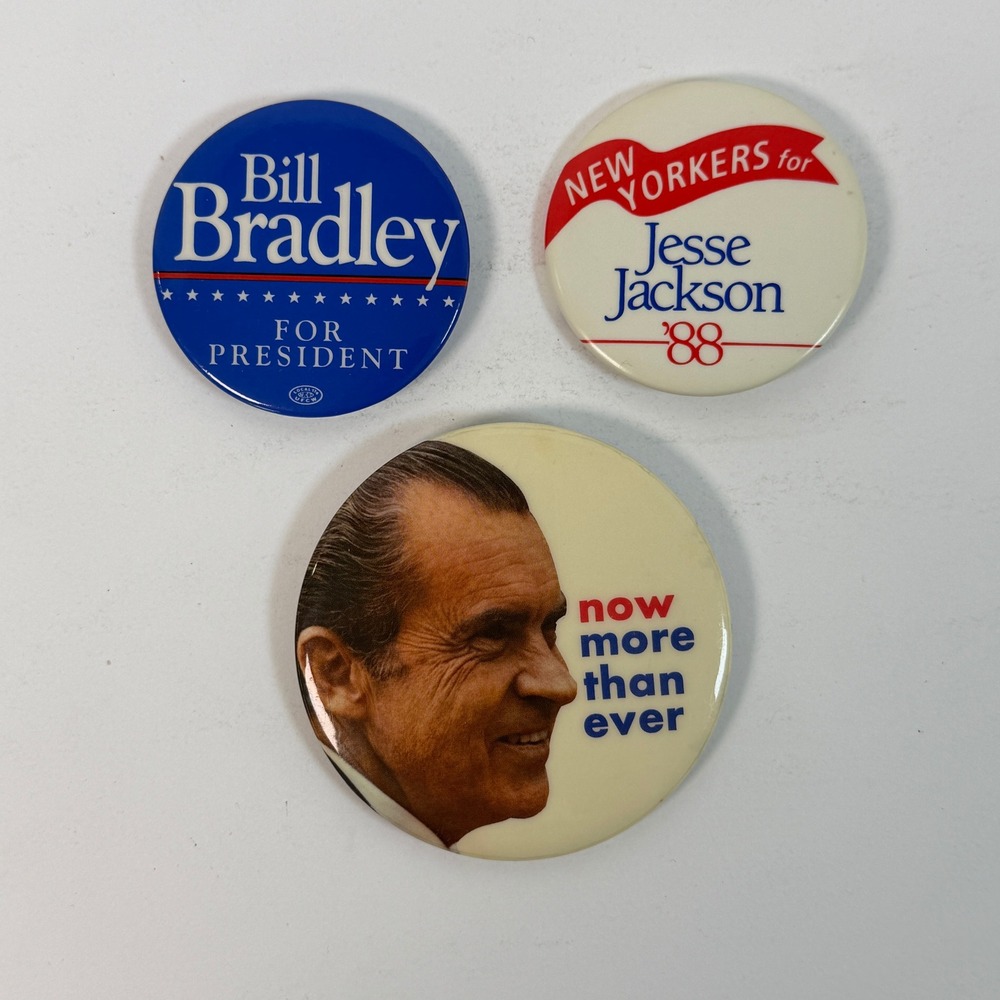 Vintage USA Political Buttons Lot Nixon Jesse Jackson Bill Bradley Campaign Pins